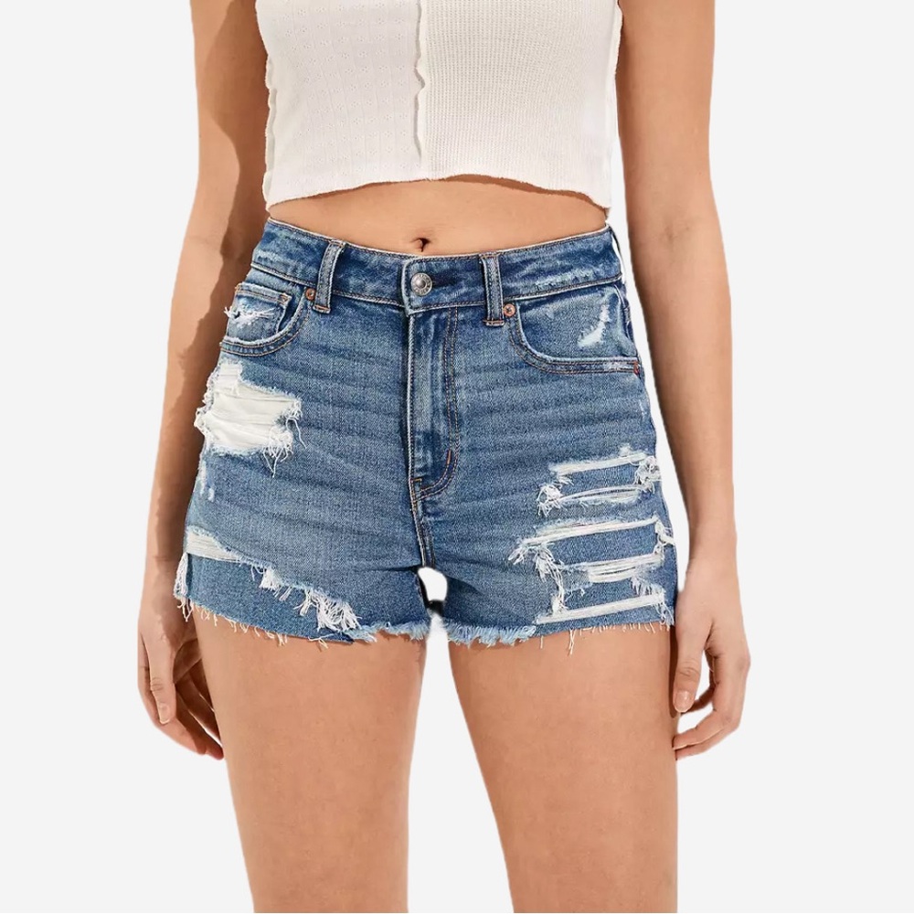 American Eagle Outfitters Blue Jean Shorts Distressed High-Waisted
